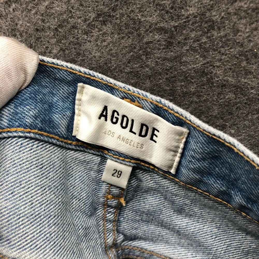 AGOLDE Parker Long Short Swapmeet High Rise Cut Off Denim Shorts Size 29 Blue